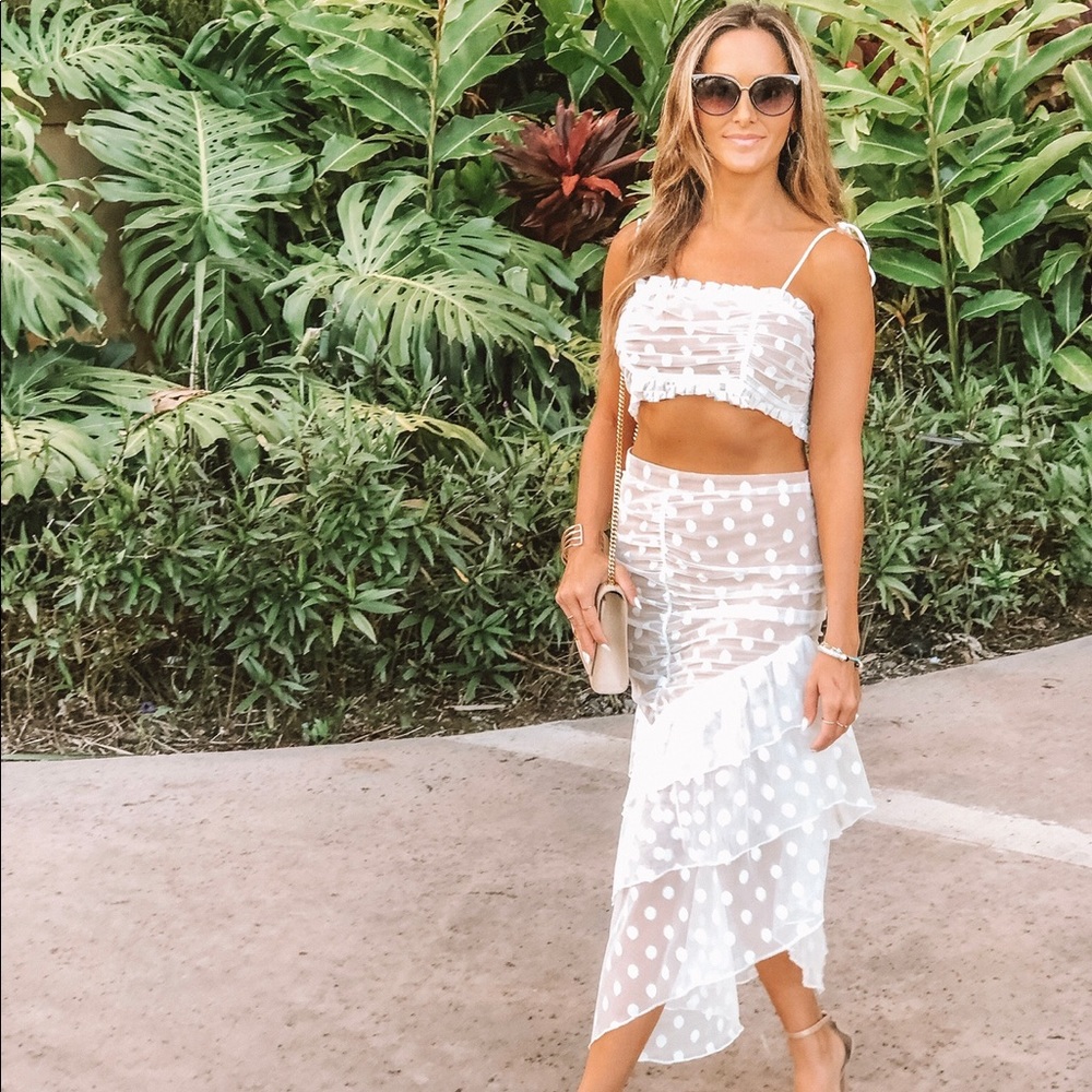 MAJORELLE White Polka Dot High Low Dress